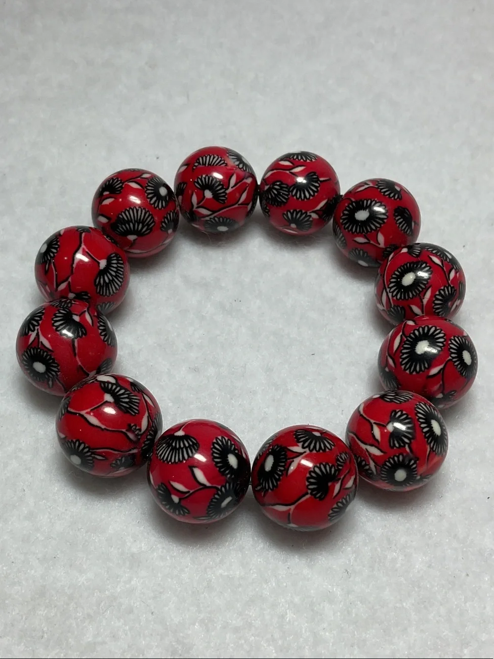 RETIRED Vera Bradley Red Floral Bead Stretch Bracelet
